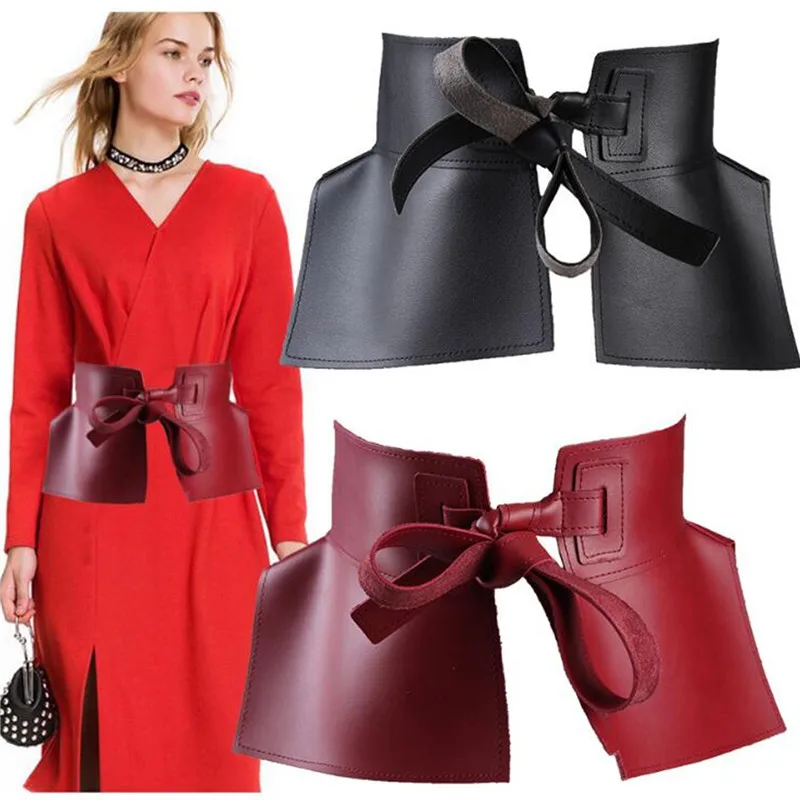 

GAOKE 2020 New Spring Fashion Solid Color Black Red Pu Leather Bow Belt Women Fashion Tide All-match