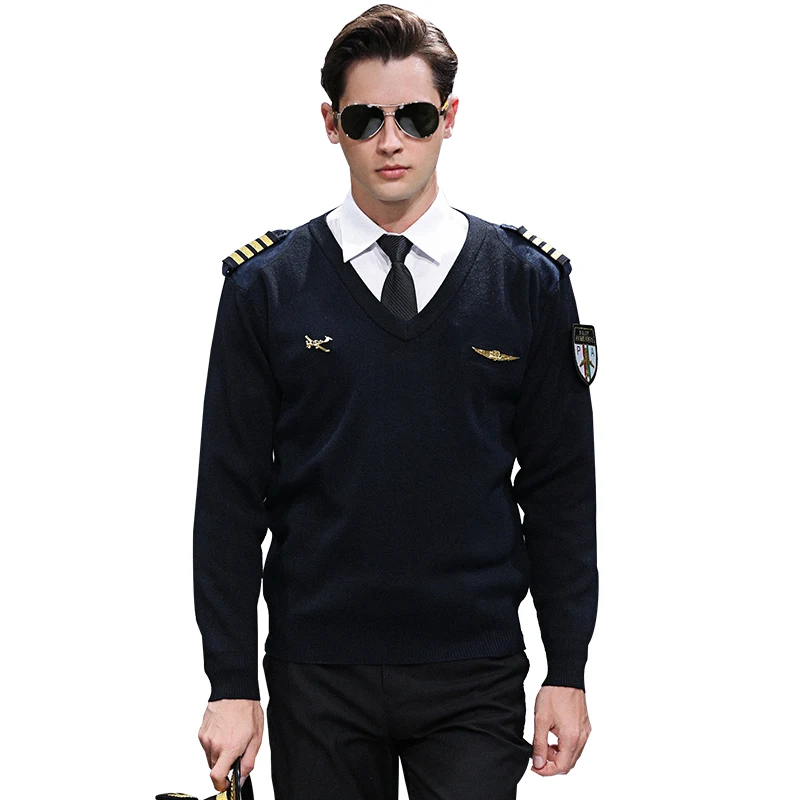 

Pilot Uniform Sweater Flight Suit Winter Imitation Wool Sweater Captain V-neck Wool Vest Aviation Uniform Aeronautica Militare