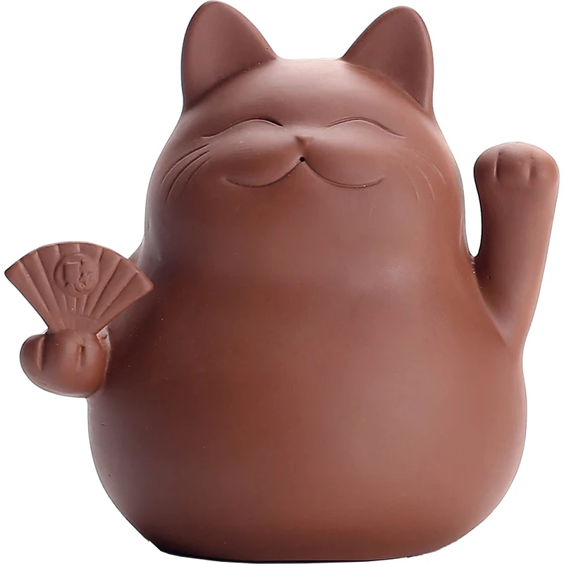 Purple Clay Lucky Cat Tea Pet Handmade Cute Small Animal Figurines Creative Ceramic Crafts Teahouse Table Decoration Ornaments |