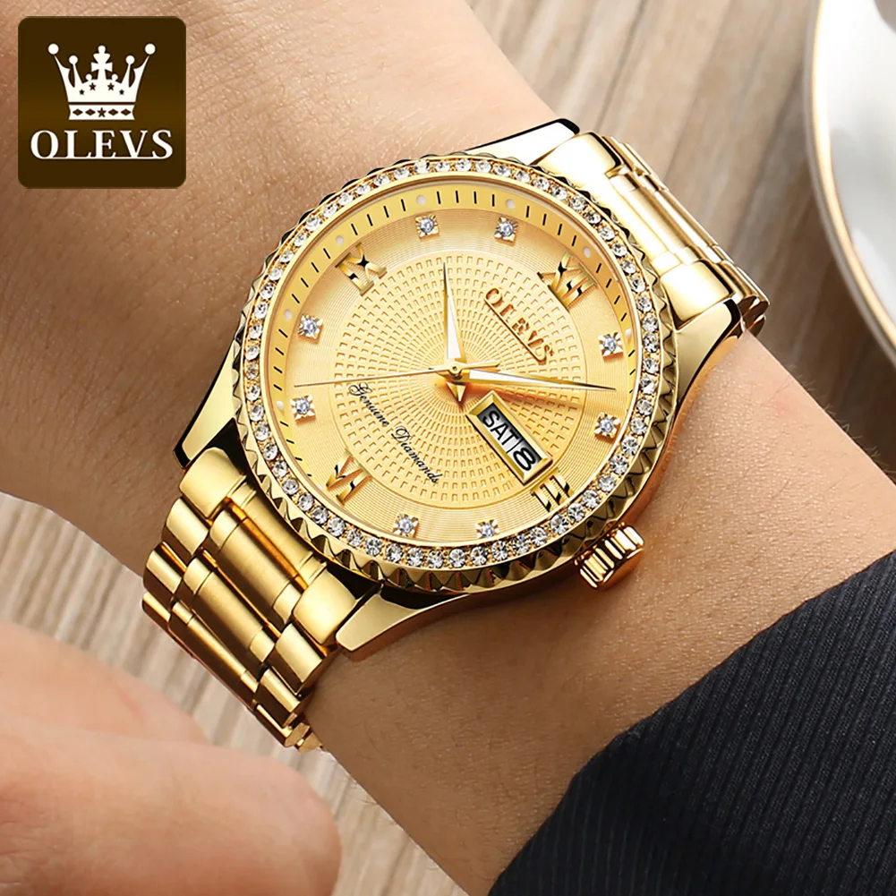 

OLEVS Luxury Male Clock Business Men's Quartz Wrist Watch Military Gold Stainless Steel Waterproof Watch Sport Relogio Masculino