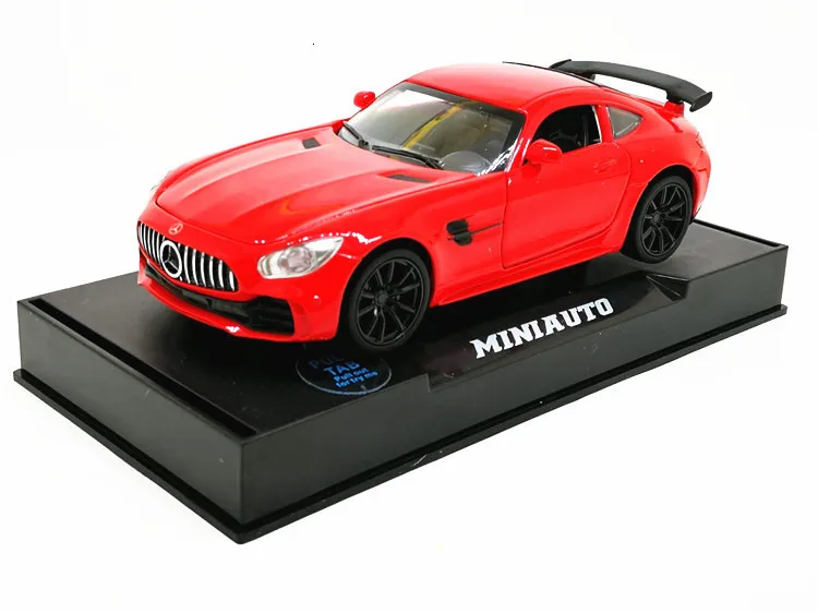 1/32 литой спортивный автомобиль из сплава, модель Benz AMG GTR, вытяжной светильник со звуком, литые игрушки, модели автомобилей для детей, подарки на день рождения