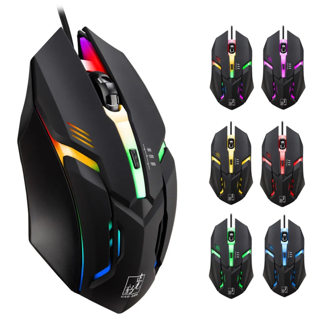 

Wired Mouse Ergonomic LED Colorful Light Mouse 4 Buttons 1600 DPI USB Chargeable Professional Gaming Mice For PC Laptop 2021