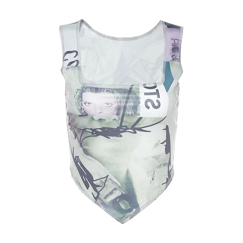 

XUXI Trendy Print Show Chest Sexy Vest Women Summer 2021 New Slim Fashion Short Top Fashion Sling T-Shirt E2588