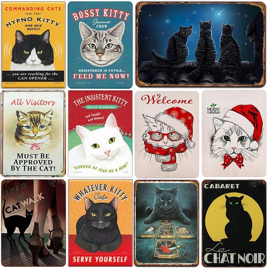 

Cat Tin Sign Vintage Metal Sign Plaque Metal Wall Decor Iron Painting Wall Decoration Retro Poster For Home Pet Shop Decoration