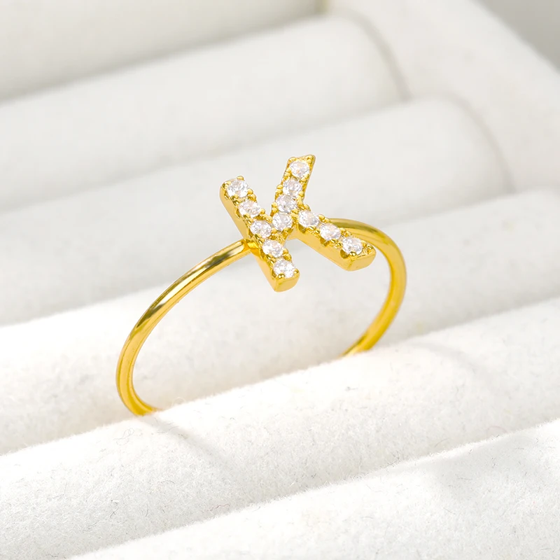 Name Initial Gold Zircon A-Z 26 English Alphabet Rings For Women Jewelry Fashion Stackable Couples Men's Wholesale | Украшения и