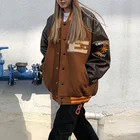 Куртка-бомбер бейсбольная МужскаяЖенская, коричневая, на молнии