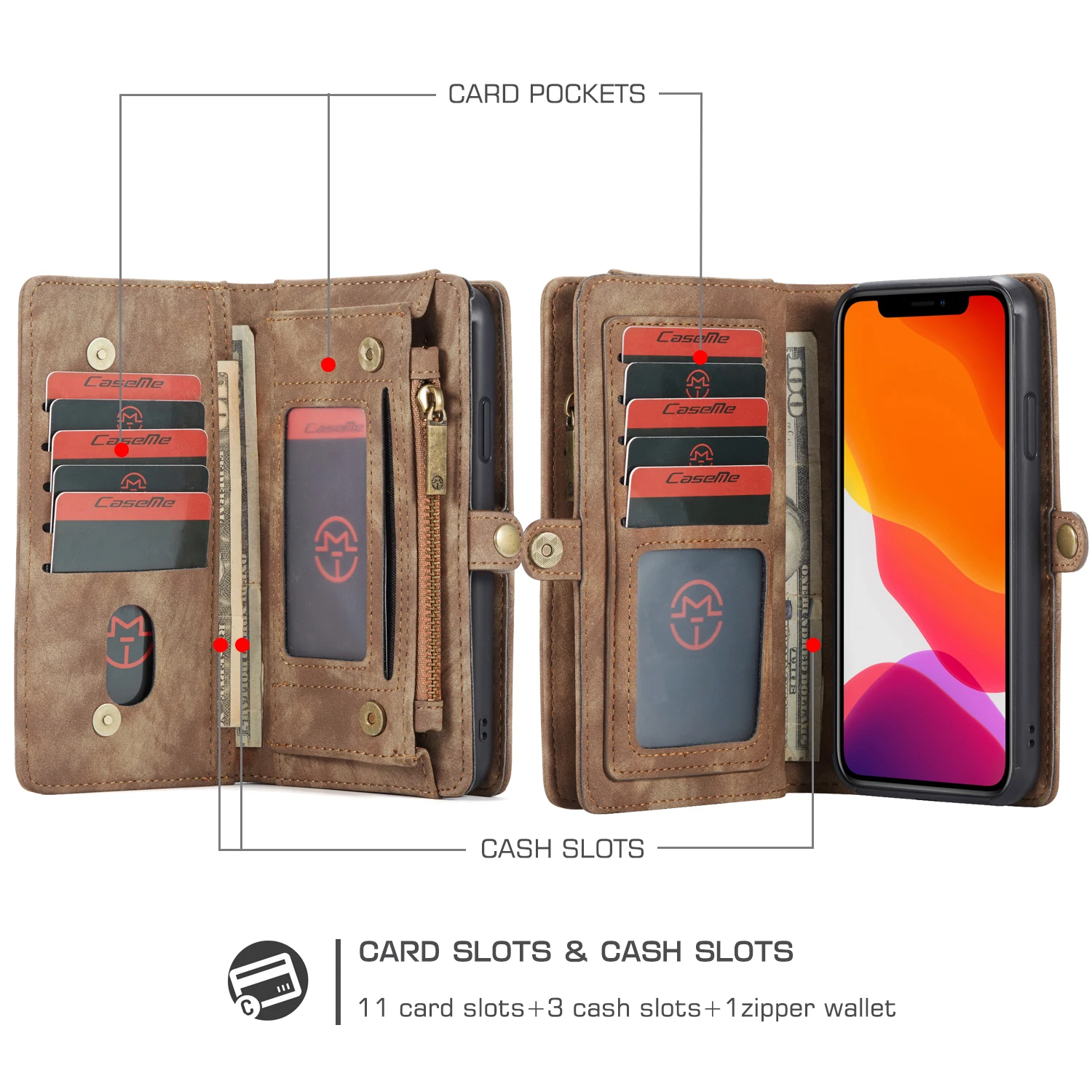 CaseMe для Apple iPhone 11 Pro Max Магнитный Флип Многофункциональный Роскошный кожаный