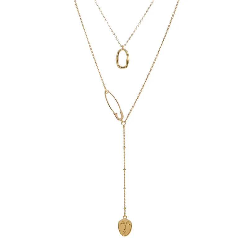 

TIMEONLY Fashion Multi Layered Golden Paperclip Pendant Necklaces Irregular Circle Metal Charms Necklace for Women Jewelry