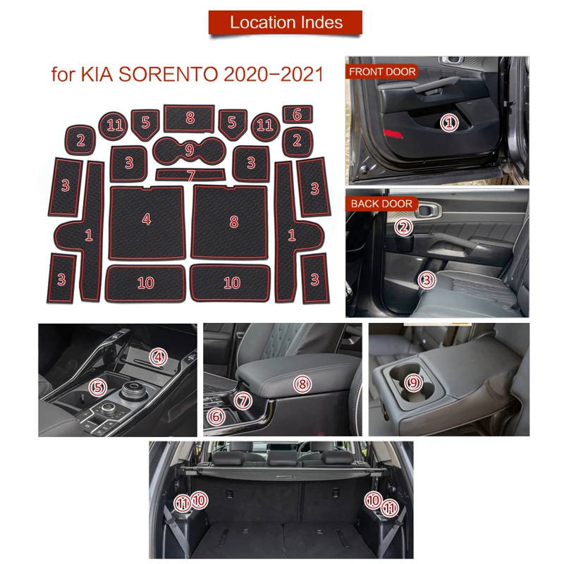 

ZUNDUO non-slip mat door mat for KIA Sorento 2020 2021 cup holder groove door mat s accessories non-slip rubber coaster