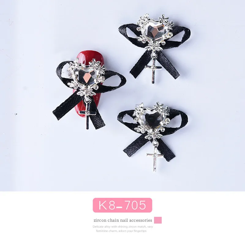 Crystal Silver Metal Стиль 5 шт./пакет ногтей сплав Роскошный Сердце ювелирные изделия золото/серебро алмаз лук сияющий 3d украшение для ногтей аксессуар - Цвет: Crystal Silver Metal