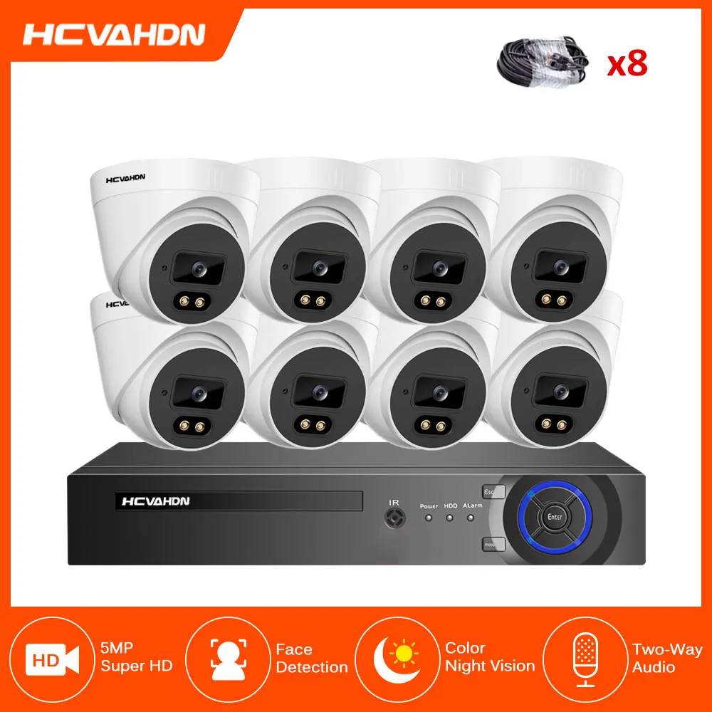 

HCVAHDN 5MP AI Smart Face Detection CCTV Kit H.265+ 8CH NVR Video Surveillance System Outdoor Two Way Audio Security IP Camera