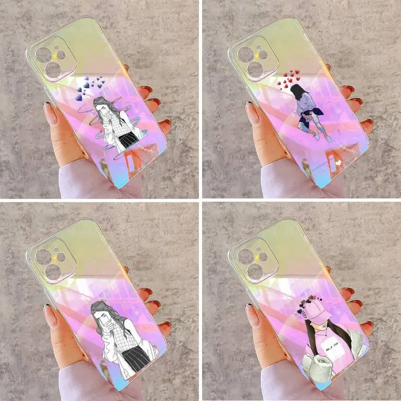 

heart senior boys girl Phone Case for iPhone huawei honor 7 8 9 11 12 20 30 S X XS XR MINI Pro Max Plus moible bag laser Glitter