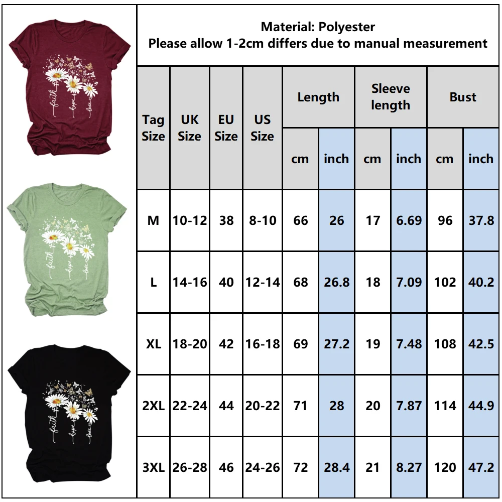 

Women's Flower Print Cotton T-shirts Causal Ladies Summer Fashion Tee Tops Short Sleeved Round Neck All-match Tees D30