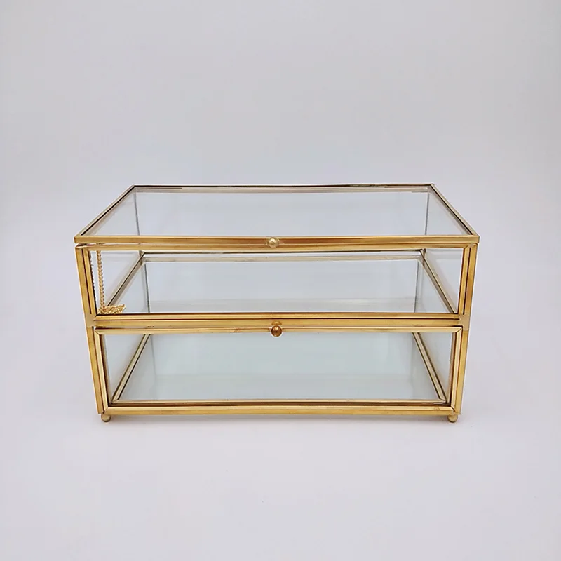 Винтажный боковой органайзер для косметики из стекла и меди коробка хранения