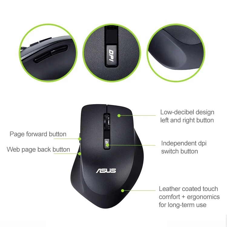 Беспроводная мышь ASUS WT425 1600 dpi Регулируемая оптическая беззвучная мышь Бытовая мышь эргономичная мышь офисная мышь
