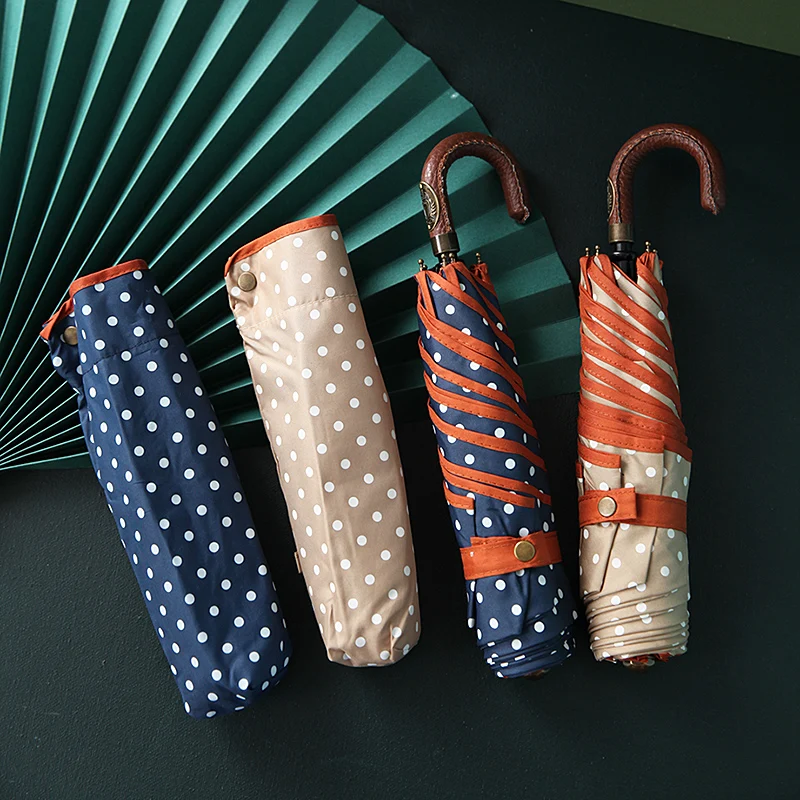 Стильный зонт! Зонт от дождя и в стиле ретро складной кожаный зонтик градусов |