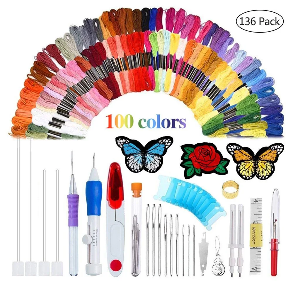136 шт. Набор для вышивания узоров разноцветных нитей шитья вязания DIY Инструменты