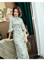 new spring original design chinese style flower print big size long section retro improved cheongsam sweet dress for women