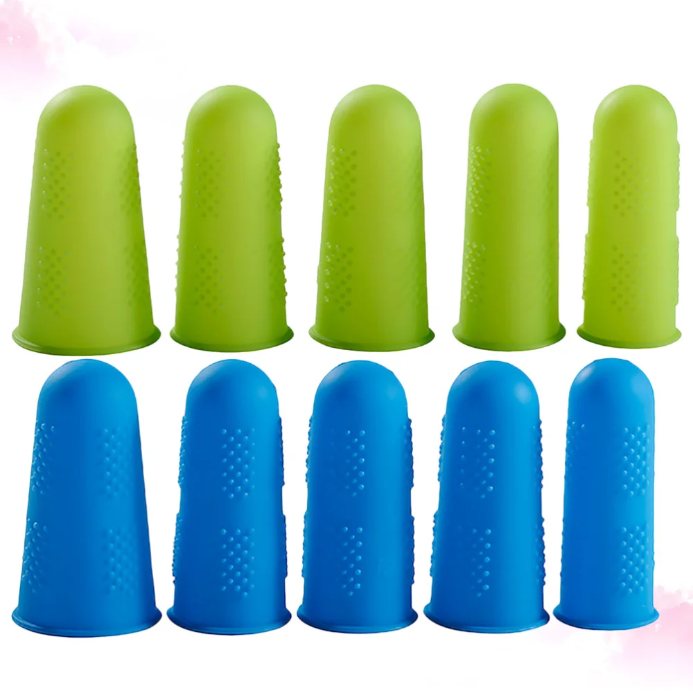 

10pcs Silicone Finger Cover Anti-scalding Finger Protective Sleeves Non-slip Fingertip Cover for Men (Blue + Green)