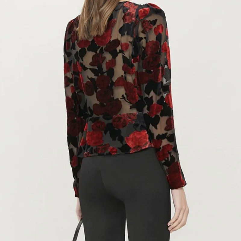 Новинка весна-осень 2021 модный сетчатый бархатный топ с V-образным вырезом и