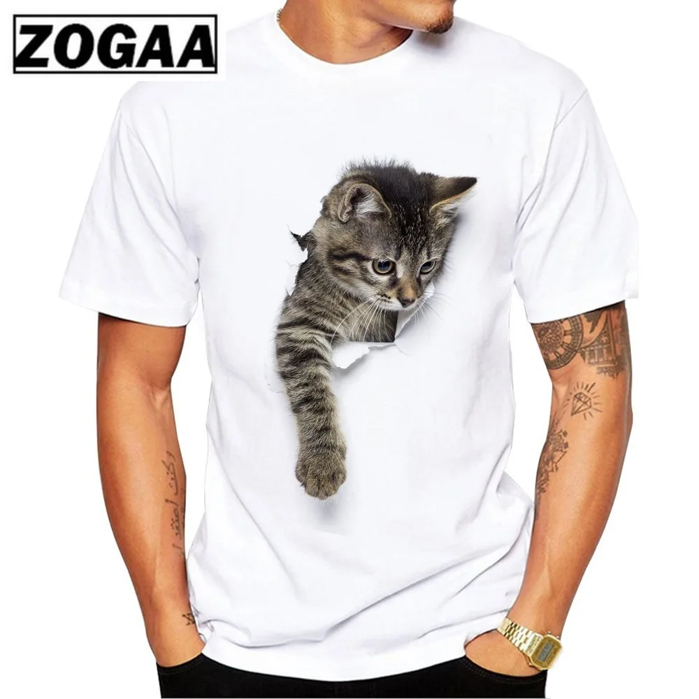 Мужская мода лето пляж озорной кот 3D милая футболка мужские с принтом o образным