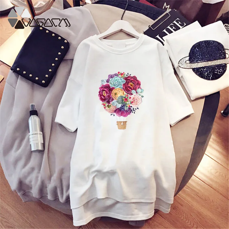

Harajuku T-Shirt Mini Dress Women Short Sleeve Loose Flower Print Oversize Party Pullover Casual Dresses Summer Femme Streetwea