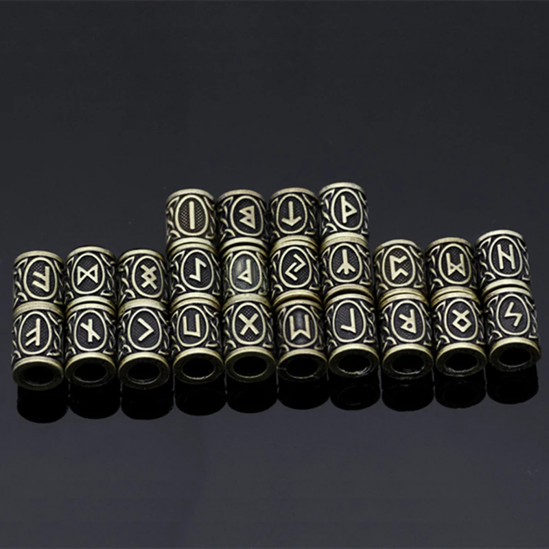 24 шт./компл. Футарк аксессуары для бороды викингов руны трубка отверстие 6 мм