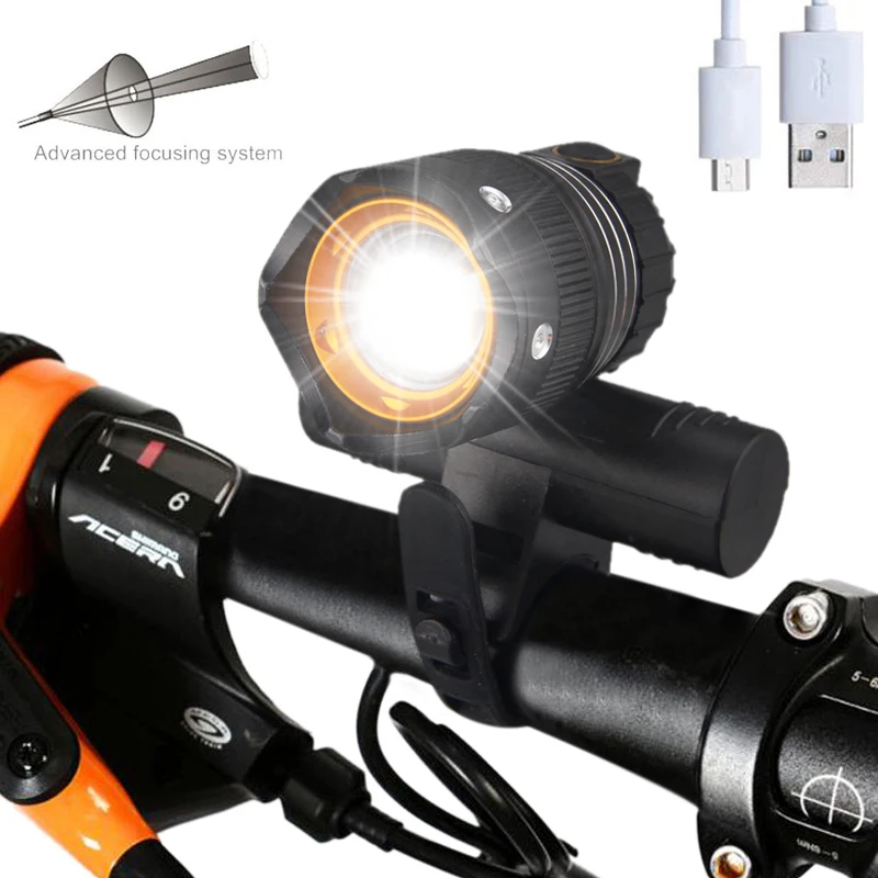 Светильник рь велосипедный передний с зарядкой от USB 3 режима 2400 мА ·