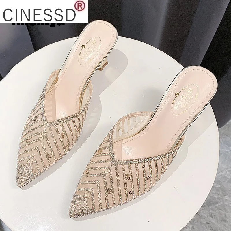 

Ladies Mules Shoes Slippers Sewing Design Fashion Pointed Toe Sandals Slides Sexy Slip On Summer Slippers Comfortable Flip Flops