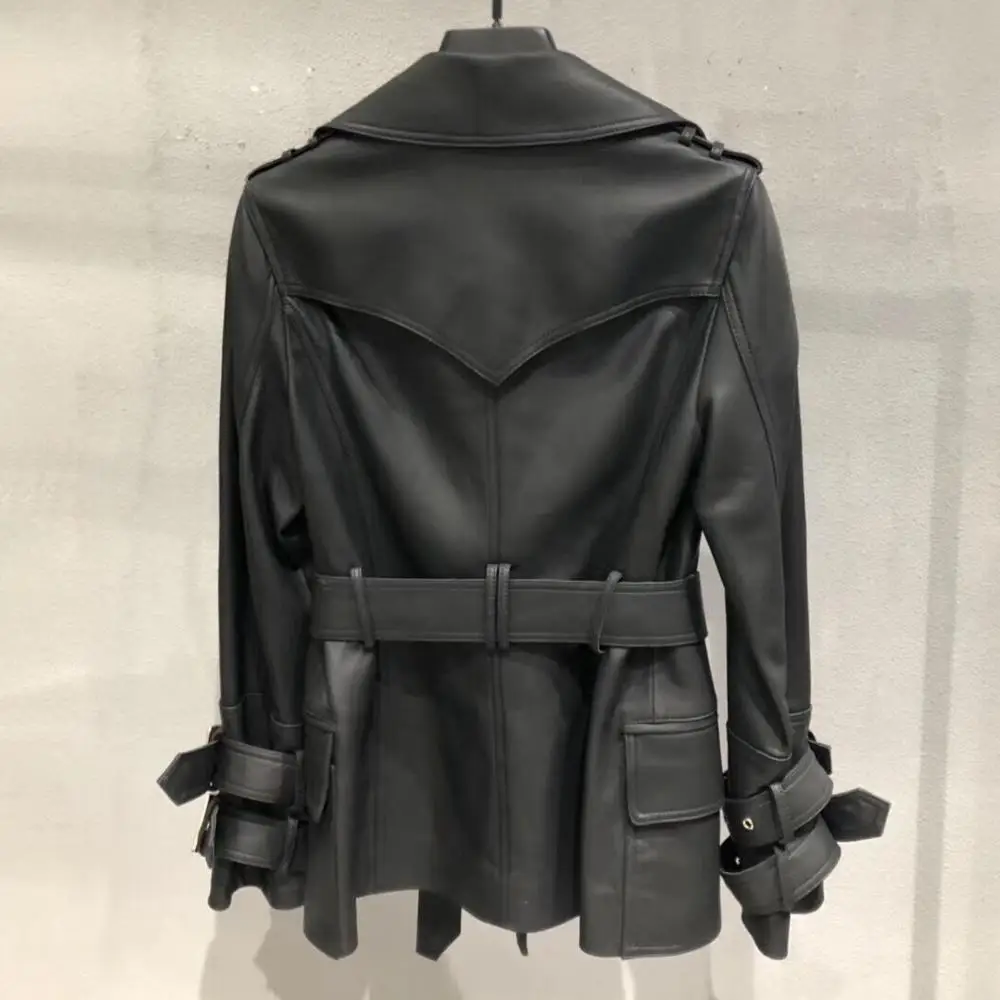 

Genuine real leather jacket sheepskin short trench coat women 2019 new fashion double-breasted england style windbreaker