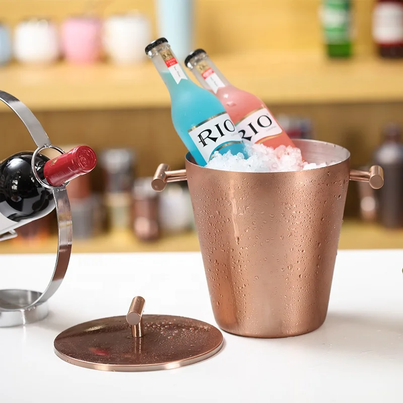 Large capacity 3L copper vintage hammered beer cool ice bucket with lid |