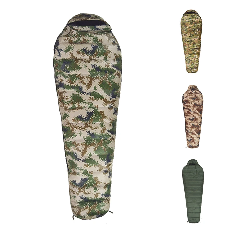 Camouflage Mummy Style Sleeping Bag Portable Duck Down Adult Sleeping Bag Fit for Winter Thermal Outdoor Camping Travel Gear