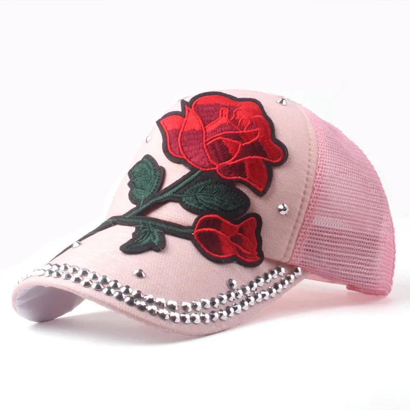 

Denim Baseball Cap with red Rose women casual snapback hat new fashion solid jeans caps summer sun lady girl hats Dropshipping