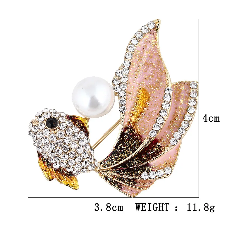 

Dress Accessories Gift Summer Style Fashion Jewelry Enamel Animal Brooch Pin Fish Brooches For Women Rhinestone