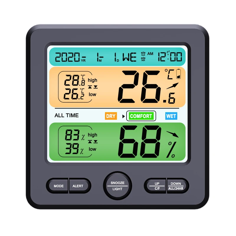 

TS-6211 Digital Thermometer Hygrometer Weather Station Large LCD Indoor Flower All Time Temperature Humidity Monitor Alarm Clock