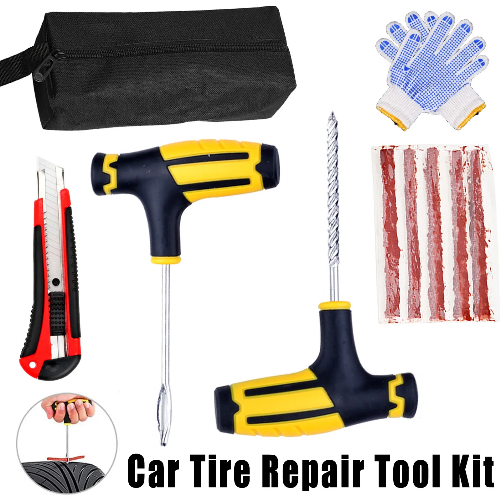 

Car Tire Repair Tool Kit Auto Bicycle Motorcycle Hand Tools Tubeless Professional puncture Plug Garage Repairing Car Accessories
