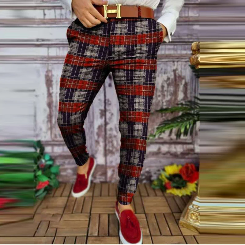 

Men's Business Pants Striped Print Buttoned Trousers Male Casual Spring Social Slim Fit Suit Pants Autumn Zipper Soft Long Pants