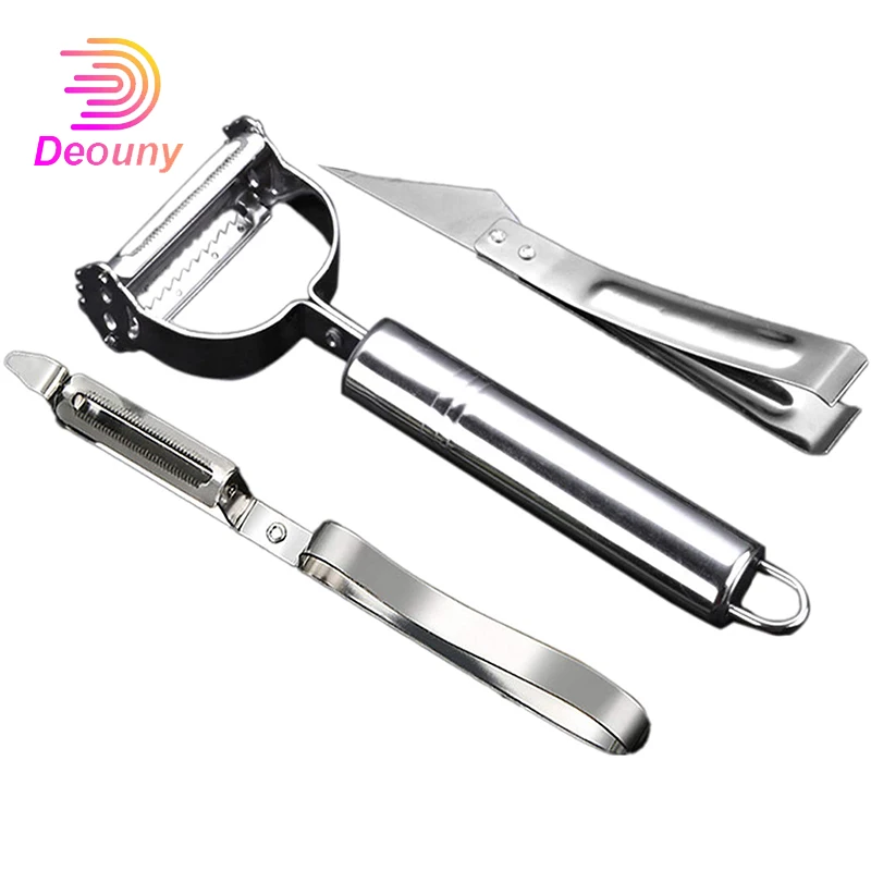 

DEOUNY 3 PCS Multifunctional Stainless Steel Set Fruit Peeler Duck Feather Clip Easy-to-use and Clean Kitchen Tools