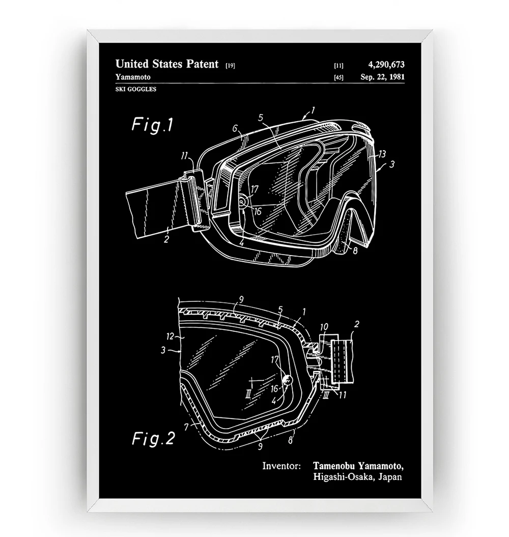 Винтажные лыжные очки 1981 патент катание на лыжах схема плакат холст картина