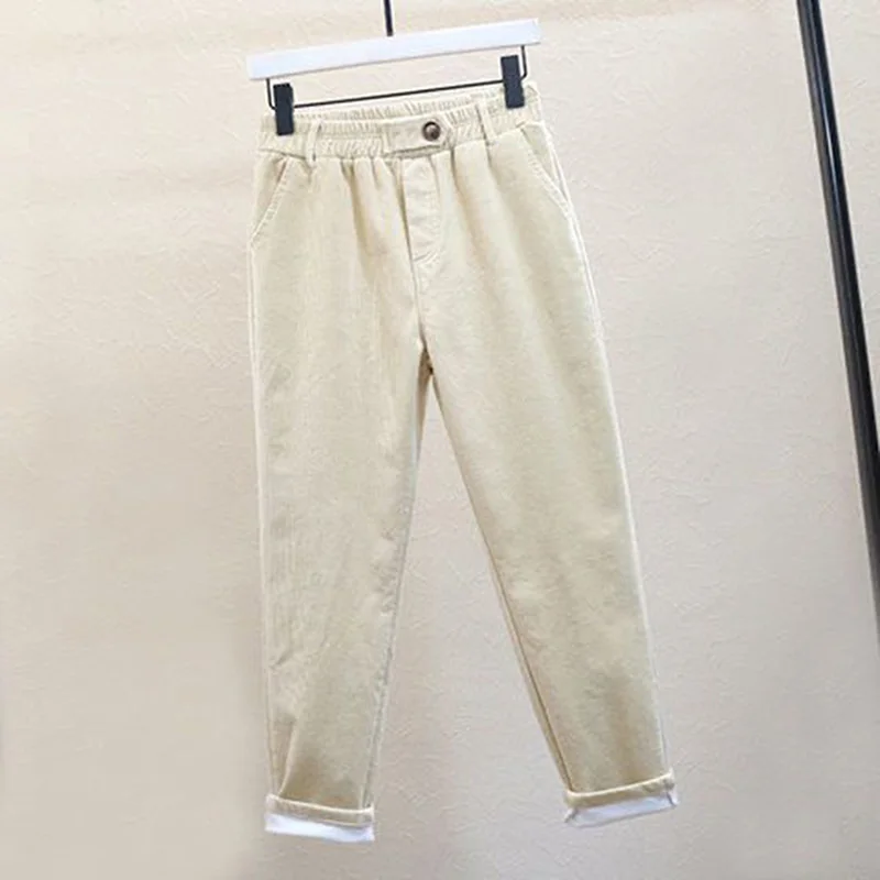 

NIBESSER Women 2021 Winter New Fashion Corduroy Pants Female Thicken Elastic Waist Casual Loose Harem Trousers Ladies Warm Pants