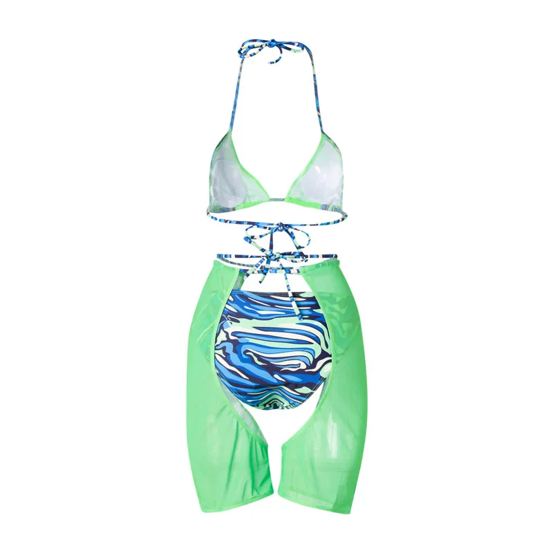 

New Sexy Bikini Female Swimsuit Leg Covers Tankini Printed Women Swimwear Three-pieces Bikini Set Padded Bather Bathing Suit