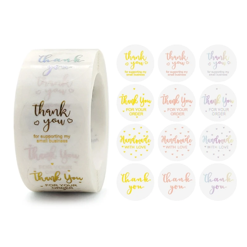 

500 Pcs/1 Roll White Thank You Label Stickers Decor Craft Per Roll Stationery