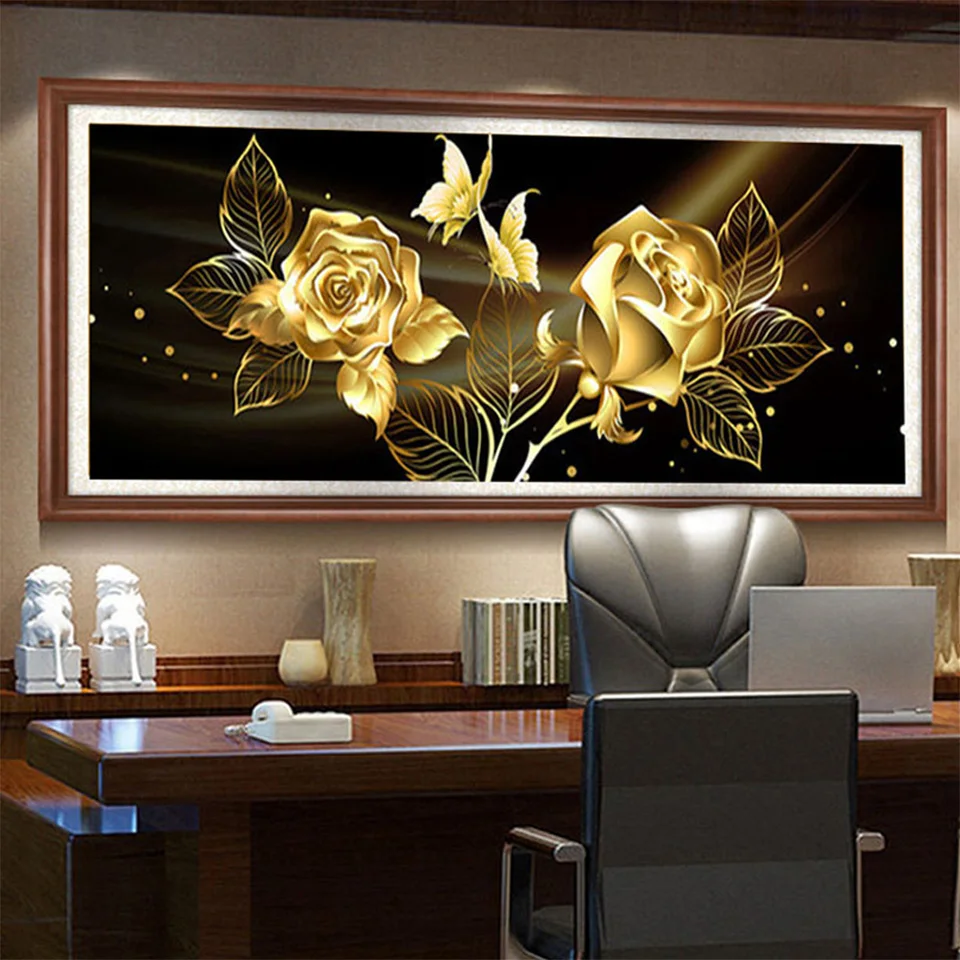 

5D DIY Diamond Painting Full Square Round Gold Rose Flower Diamonds Embroidery Kits Rose Decorations Home Gift