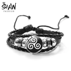 Новый дизайн SIAN, унисекс, красный кельтский тройной браслет Triskel с золотым и черным покрытием, украшенный двойным кожаным браслетом для мужчин и женщин