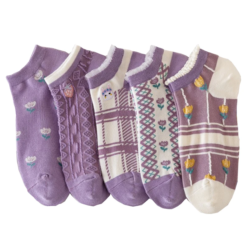 

Носки женские короткие с цветочной вышивкой, 3 пары