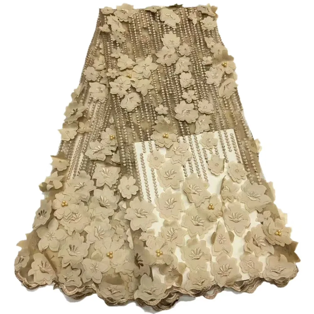 

African Lace Fabric High Quality 2018 with 3D Flowers French Lace Fabric Latest Nigerian Mesh Lace For African Wedding JL100