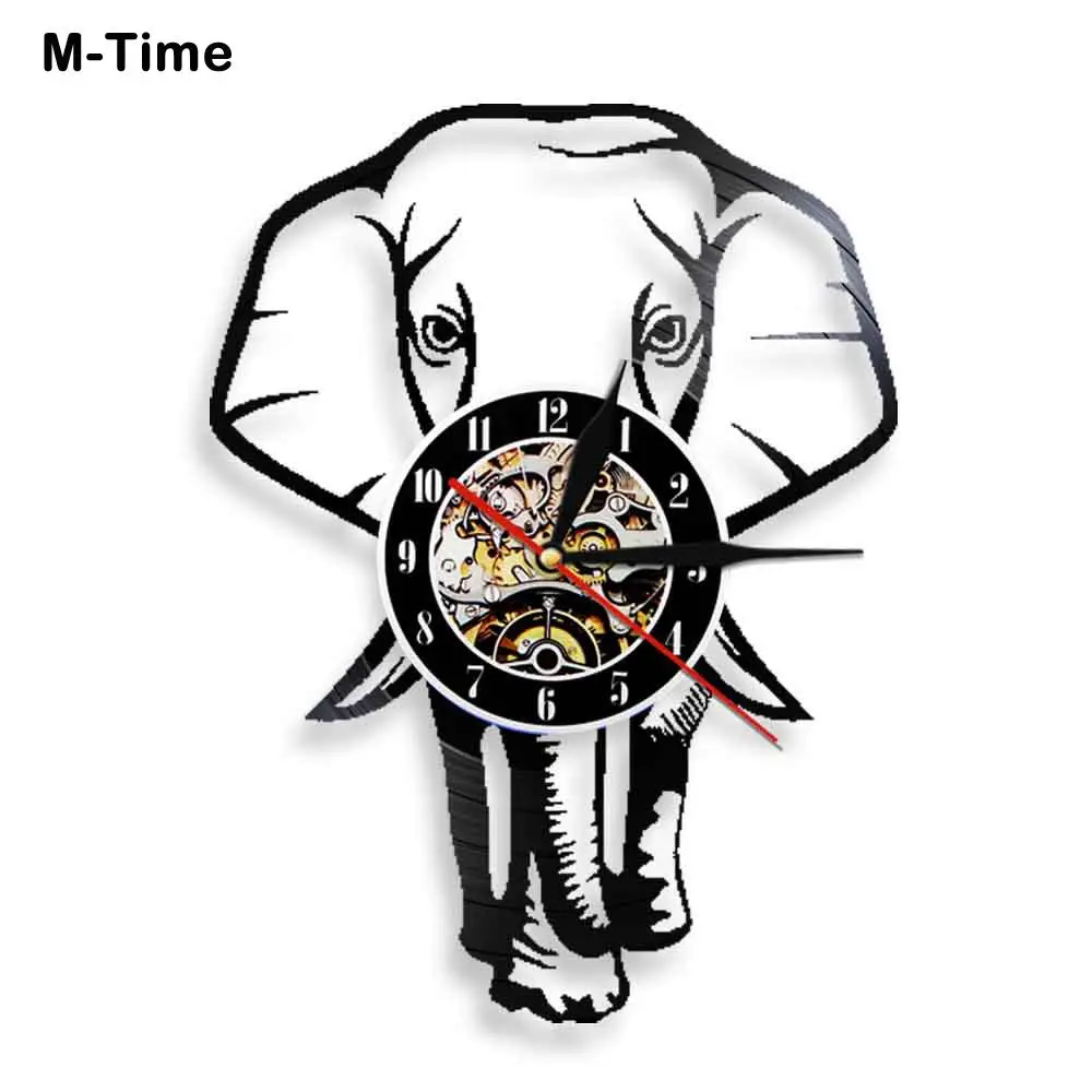 Головой слона настенные часы с животными дикой природы виниловых пластинок