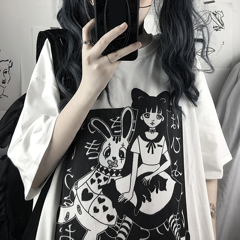 Женская футболка Harajuku эстетическое Готическая обувь в стиле панк С короткими