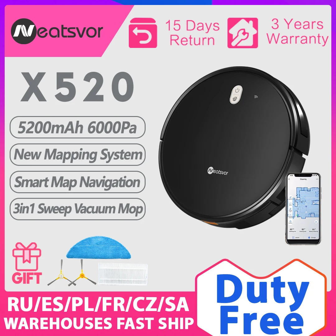 Робот пылесос neatsvor x520 6000. Робот пылесос неатсвор. neatsvor x520. пылесос neatsvor x520 6000 па 5200mah сухая и влажная уборка, черный.