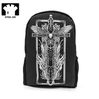 steelsir punk rock black laptop backpack men travel bag printing school bags